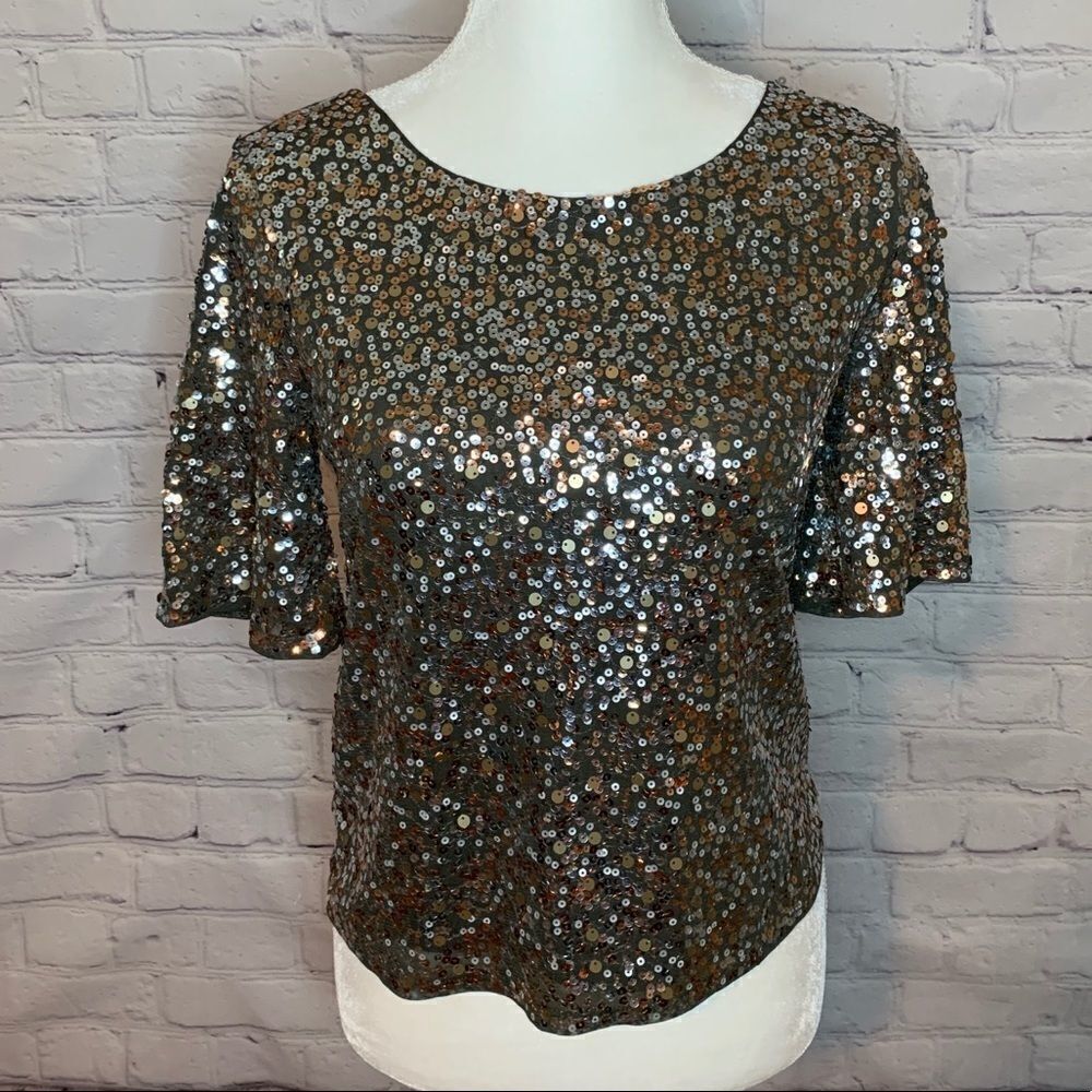 Express Copper and silver half sleeve sequin top